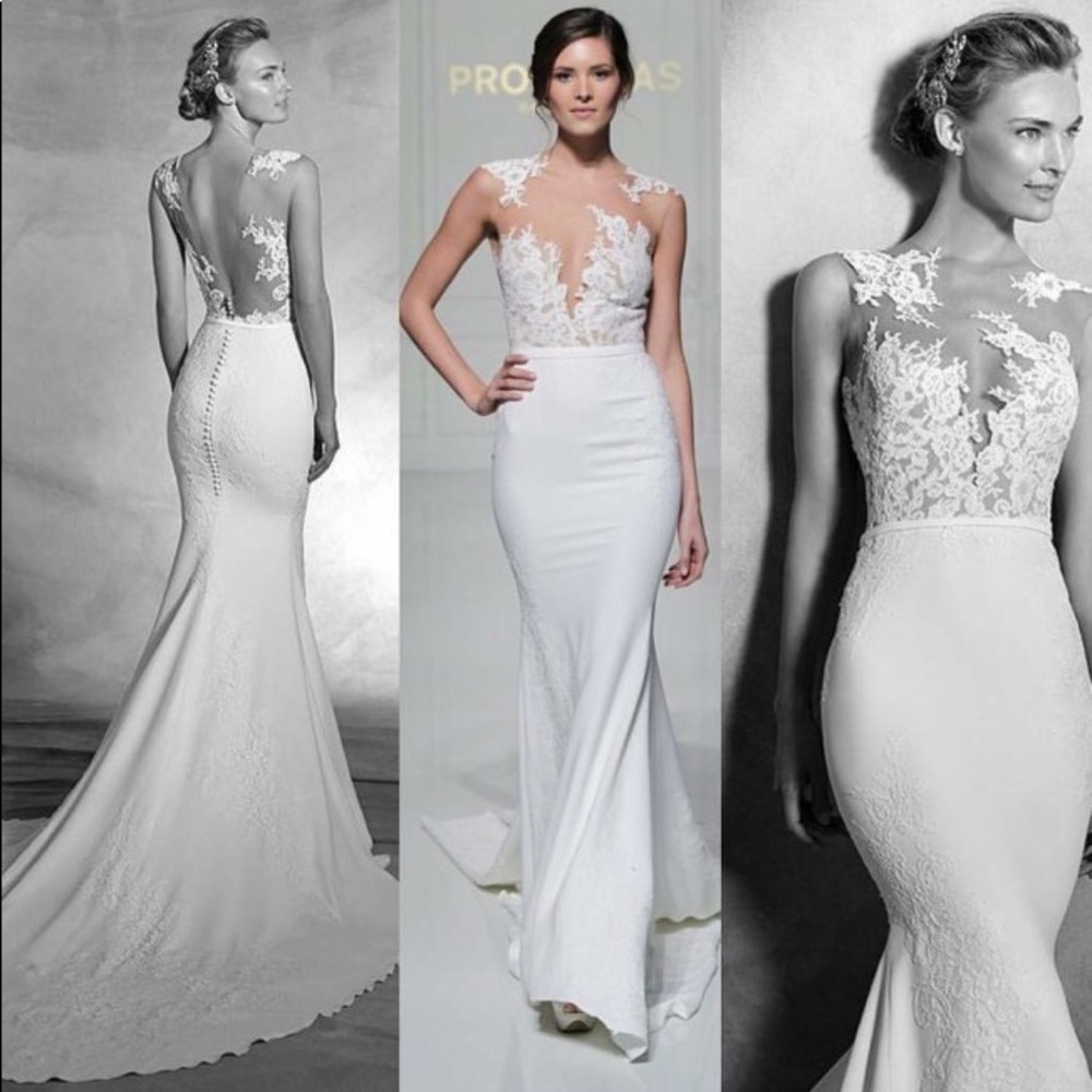 Pronovias vicenta crepe/lace gown